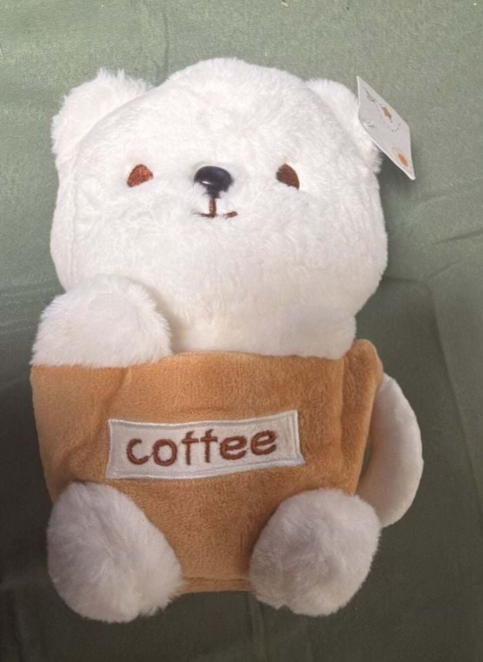 Cute Plush Toy White Bear In Coffee Cup Stuffed Animal